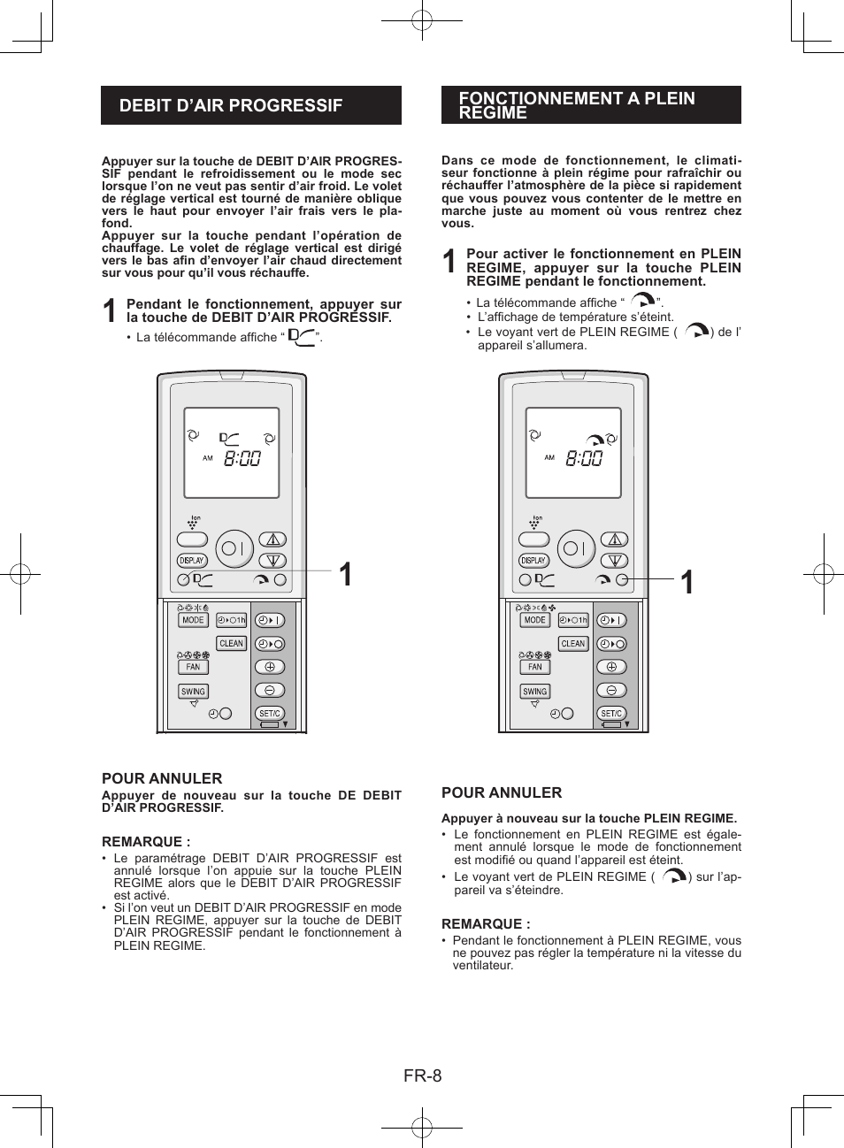 Debit d’air progressif, Fonctionnement a pleinregime | Sharp AY-XPC9JR User Manual | Page 26 / 116