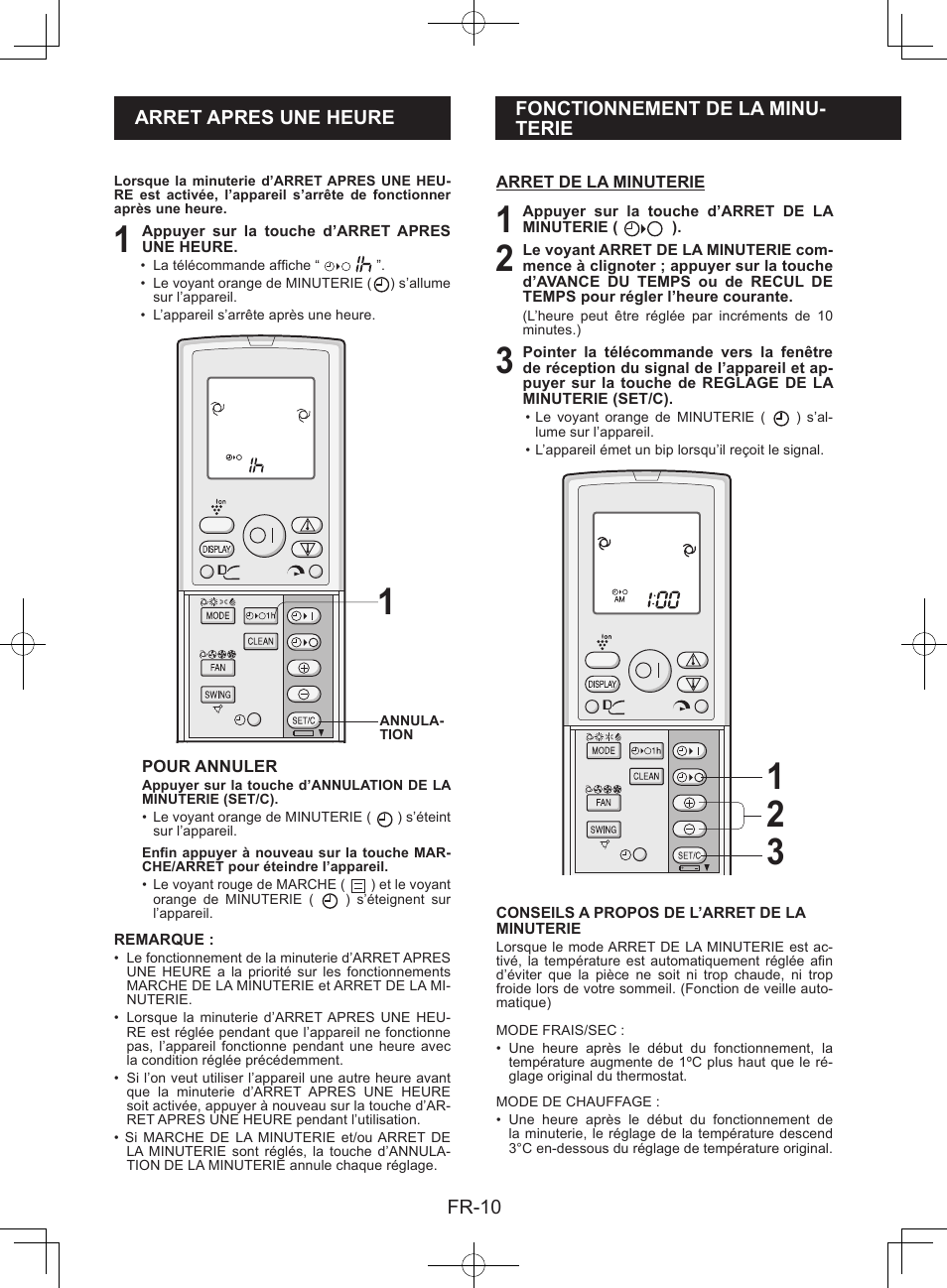 Arret apres une heure, Fonctionnement de la minuterie | Sharp AY-XPC9JR User Manual | Page 28 / 116