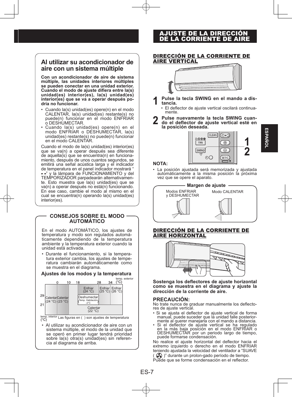 Ajuste de la direcciónde la corriente de aire, Es-7, Ajuste de la dirección de la corriente de aire | Sharp AY-XPC9JR User Manual | Page 41 / 116