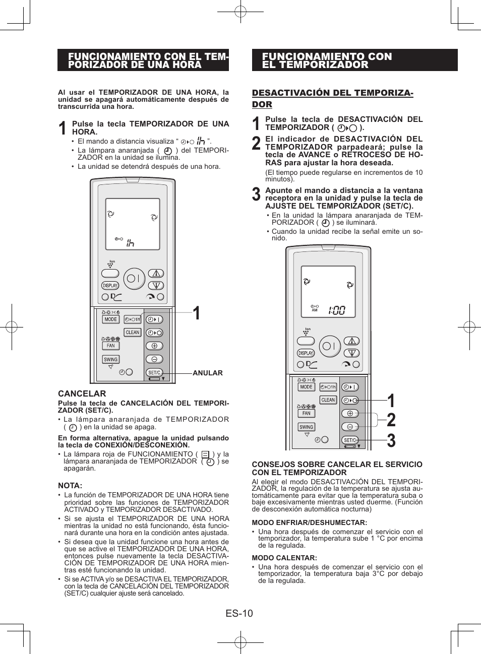 Funcionamiento con el temporizadorde una hora, Funcionamiento conel temporizador | Sharp AY-XPC9JR User Manual | Page 44 / 116