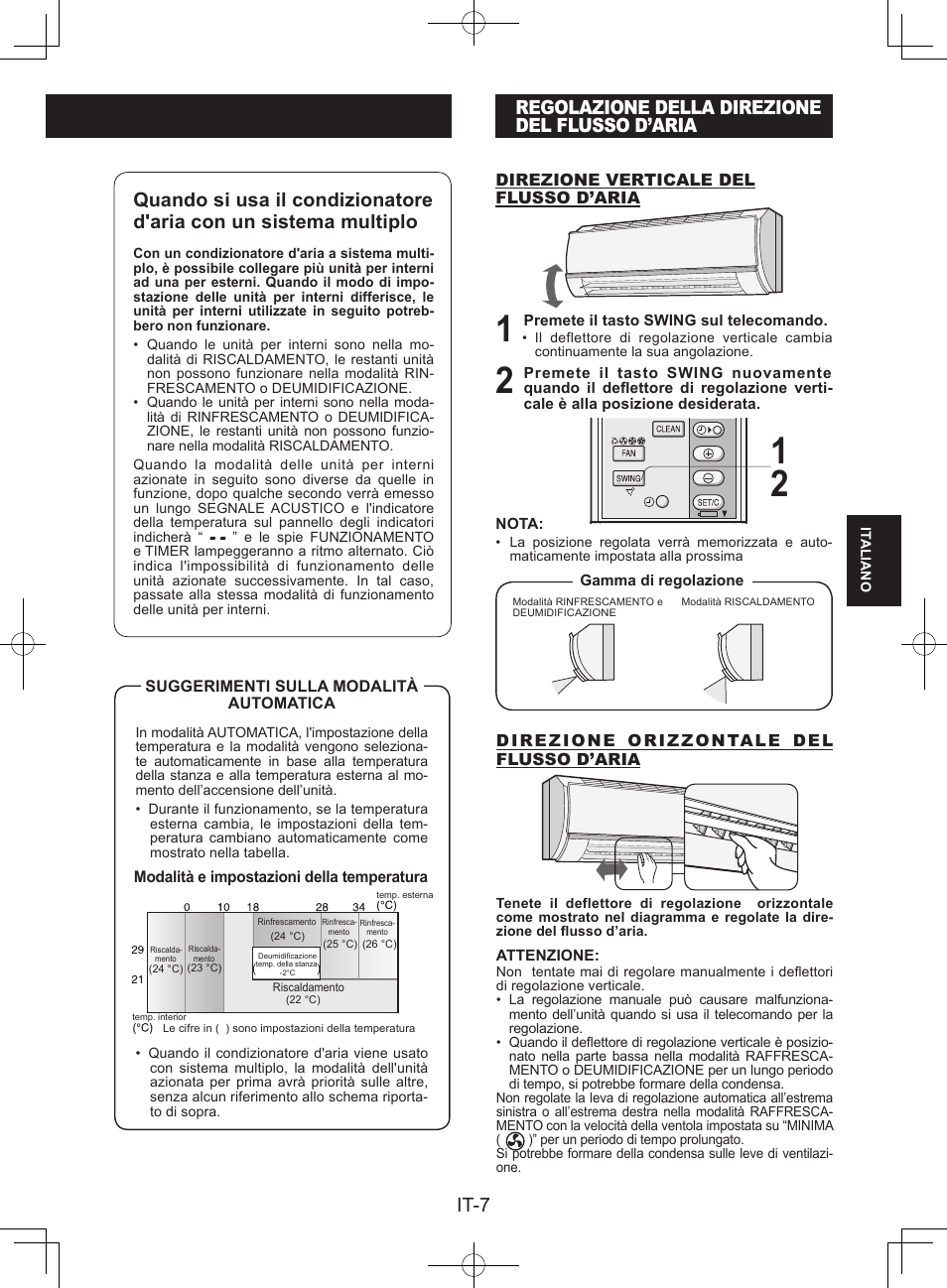 Regolazione della direzionedel flusso d’aria, It-7, Regolazione della direzione del flusso d’aria | Sharp AY-XPC9JR User Manual | Page 57 / 116