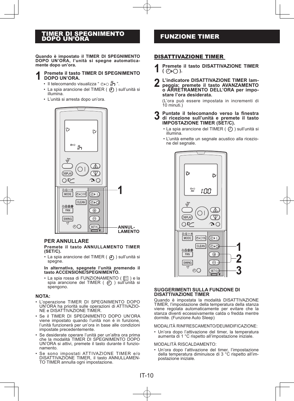 Timer di spegnimentodopo un’ora, Funzione timer | Sharp AY-XPC9JR User Manual | Page 60 / 116