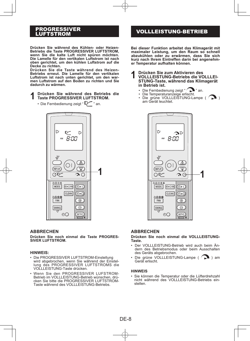 Progressiverluftstrom, Vollleistung-betrieb | Sharp AY-XPC9JR User Manual | Page 74 / 116