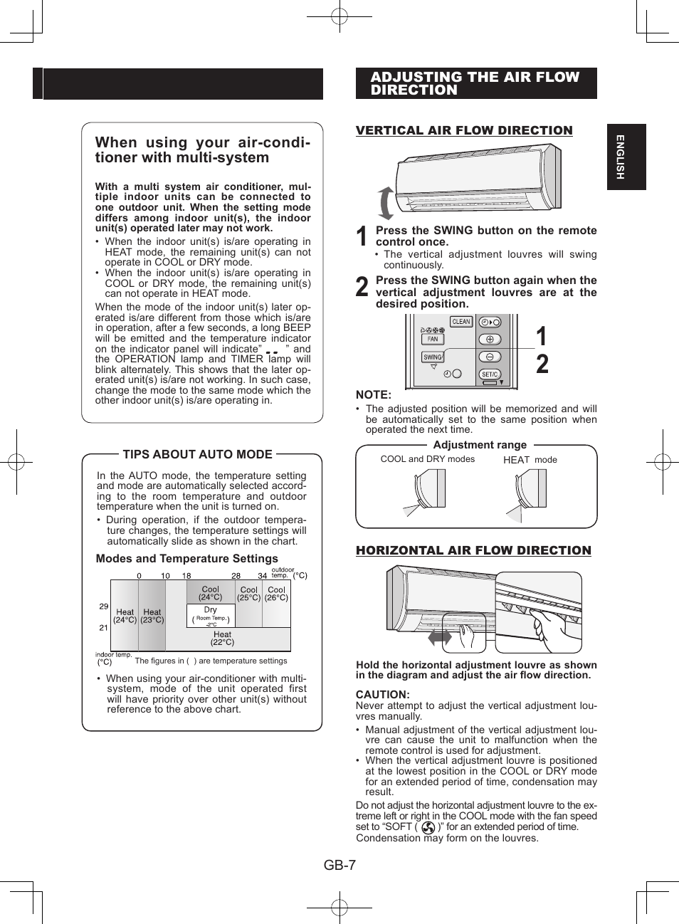 Adjusting the air flowdirection | Sharp AY-XPC9JR User Manual | Page 9 / 116
