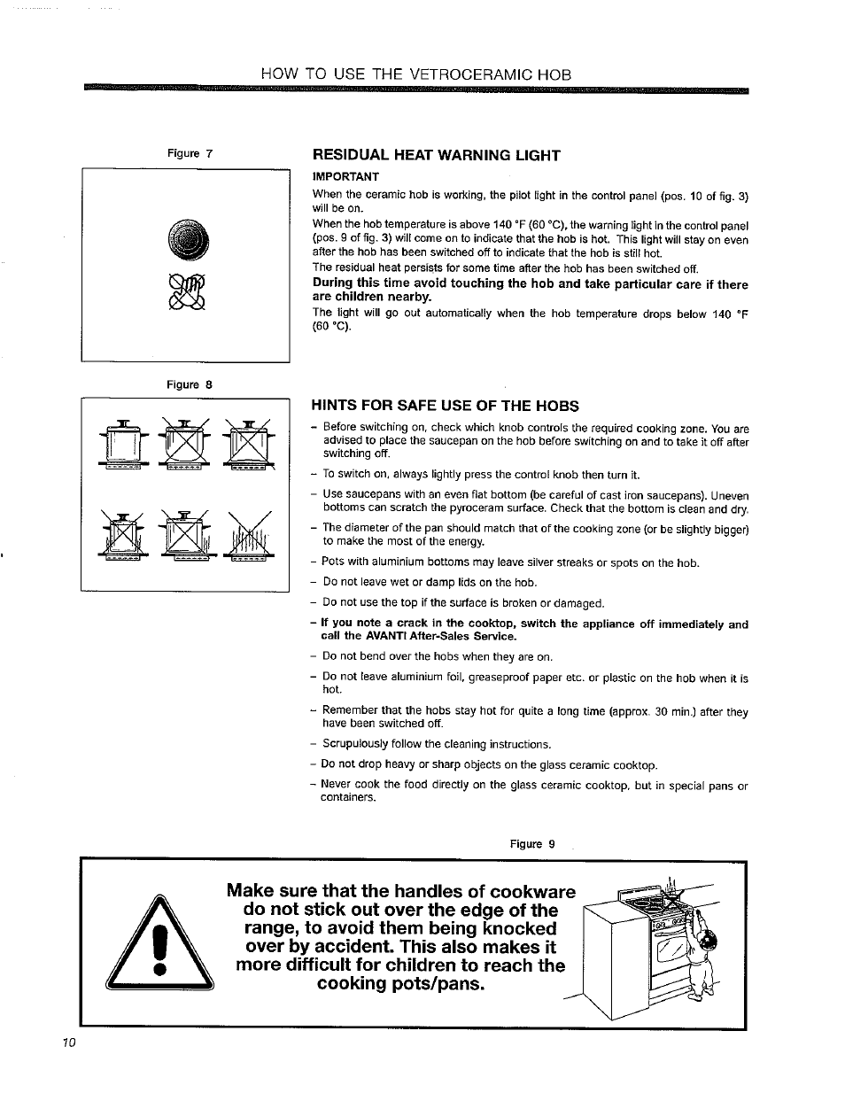 Residual heat warning light, Hints for safe use of the hobs | Avanti DER240W User Manual | Page 10 / 20