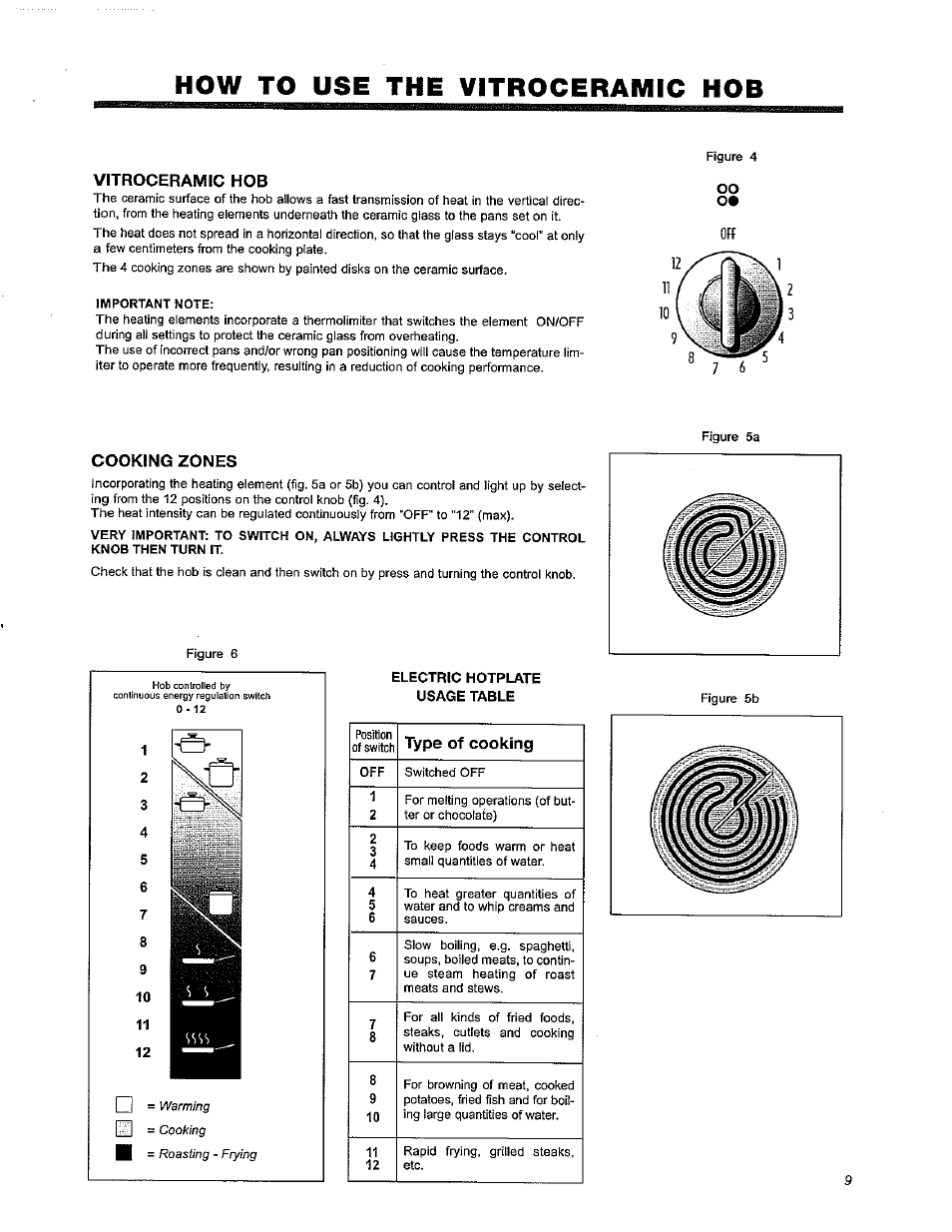 How то use the vitroceramic hob, Vitroceramic hob, Cooking zones | How to use the vitroceramic hob -10 | Avanti DER240W User Manual | Page 9 / 20