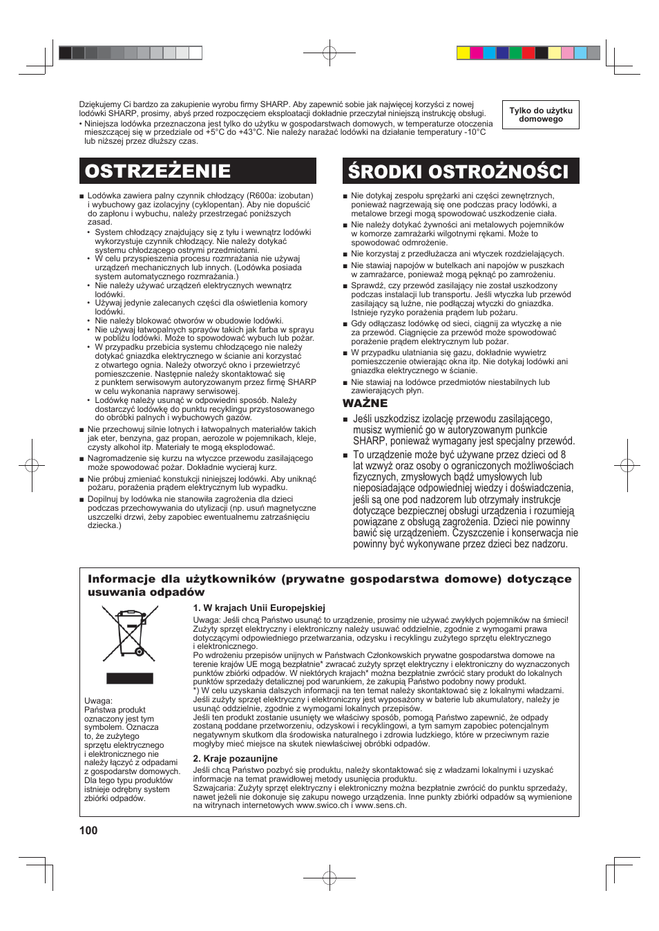 B484)e_1, Ostrzeżenie środki ostrożności, Ważne | Sharp SJ-FJ810VBK User Manual | Page 100 / 232