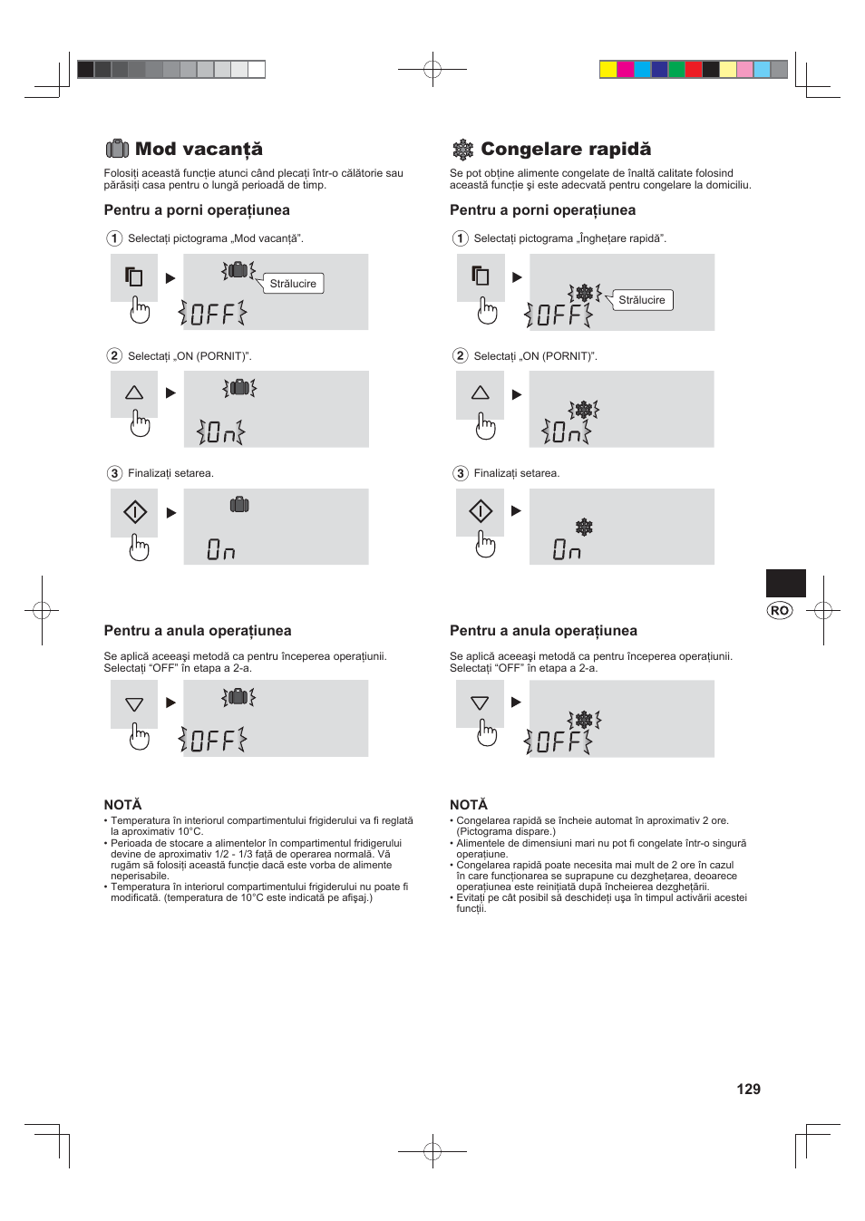 Mod vacanţă, Congelare rapidă | Sharp SJ-FJ810VBK User Manual | Page 129 / 232