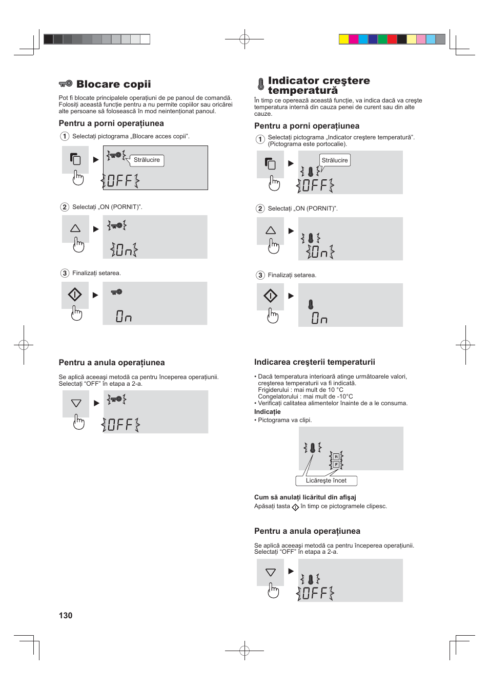 Blocare copii, Indicator creştere temperatură | Sharp SJ-FJ810VBK User Manual | Page 130 / 232