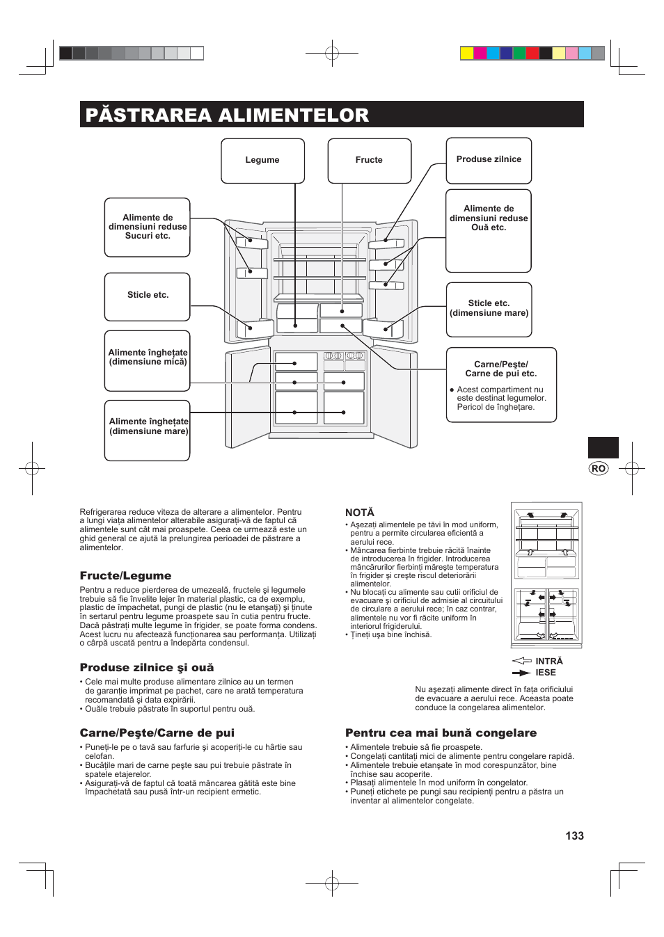 Păstrarea alimentelor, Fructe/legume, Produse zilnice şi ouă | Carne/peşte/carne de pui, Pentru cea mai bună congelare | Sharp SJ-FJ810VBK User Manual | Page 133 / 232