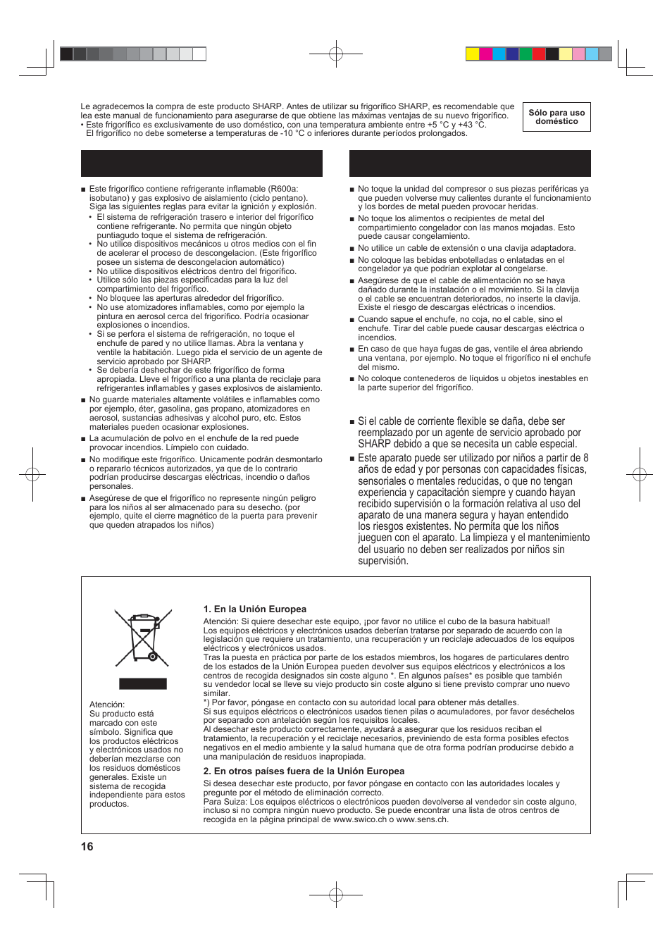 Advertencia precaucion, Importante | Sharp SJ-FJ810VBK User Manual | Page 16 / 232