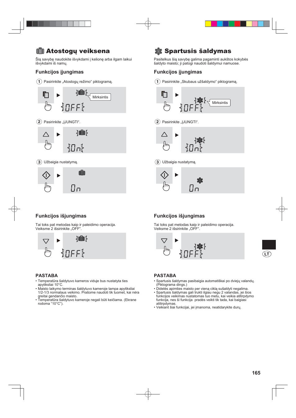 Atostogų veiksena, Spartusis šaldymas | Sharp SJ-FJ810VBK User Manual | Page 165 / 232