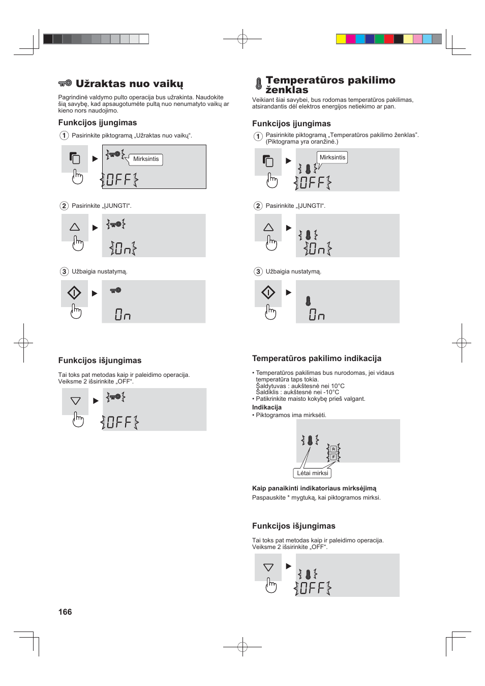 Užraktas nuo vaikų, Temperatūros pakilimo ženklas | Sharp SJ-FJ810VBK User Manual | Page 166 / 232