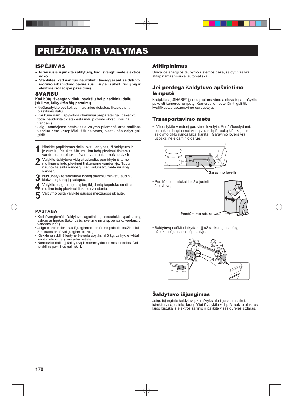 Priežiūra ir valymas | Sharp SJ-FJ810VBK User Manual | Page 170 / 232