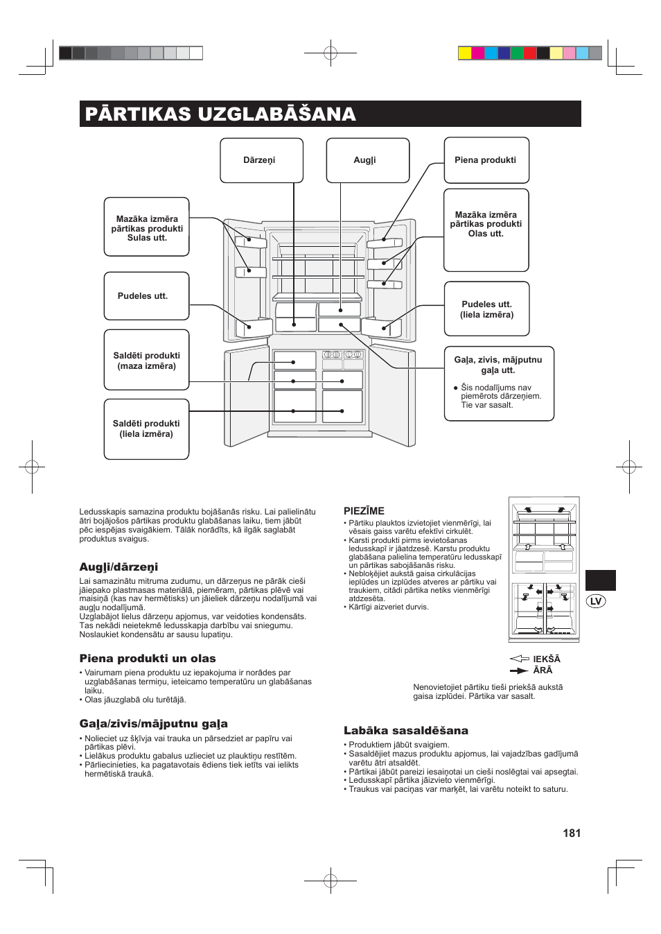 Pārtikas uzglabāšana, Augļi/dārzeņi, Piena produkti un olas | Gaļa/zivis/mājputnu gaļa, Labāka sasaldēšana | Sharp SJ-FJ810VBK User Manual | Page 181 / 232