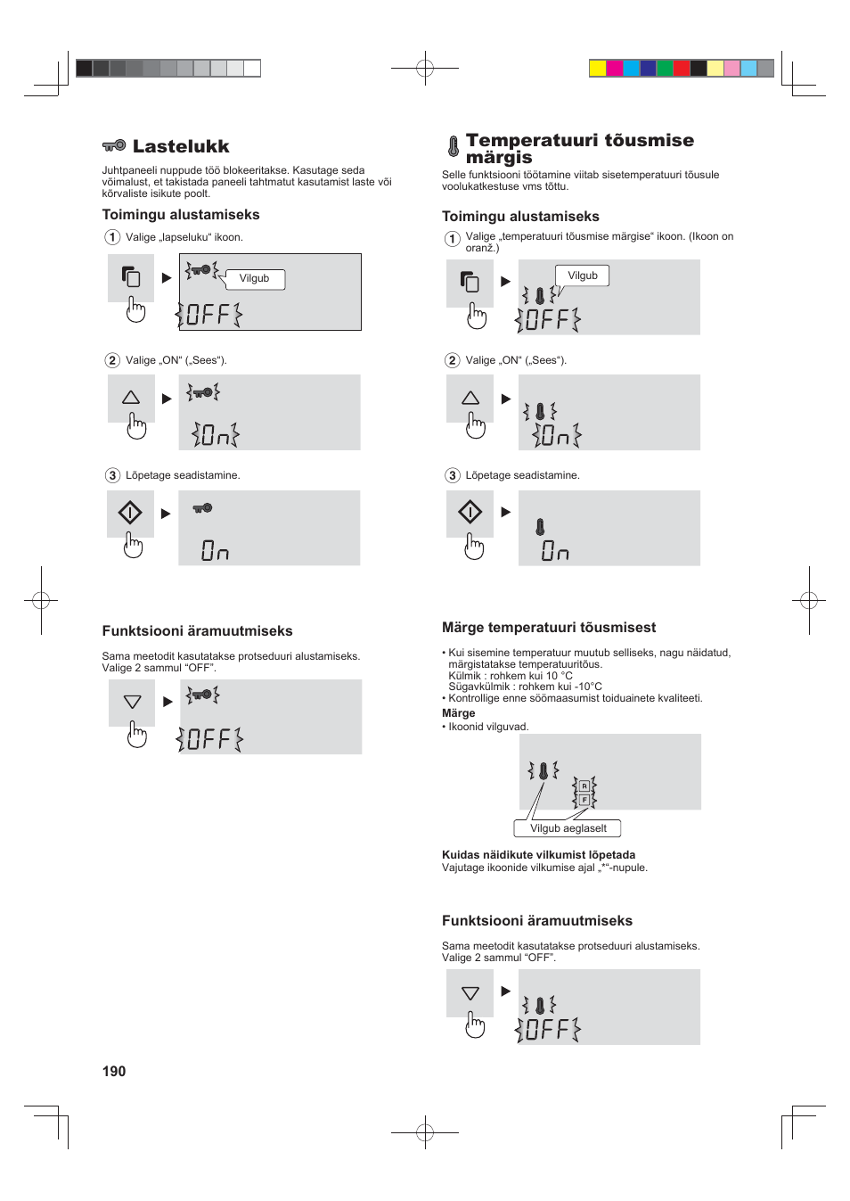 Lastelukk, Temperatuuri tõusmise märgis | Sharp SJ-FJ810VBK User Manual | Page 190 / 232