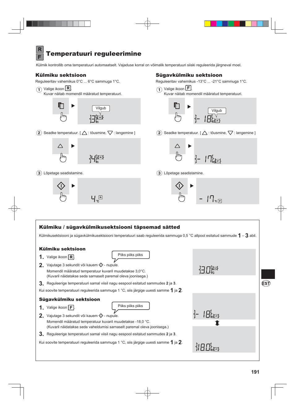 Temperatuuri reguleerimine | Sharp SJ-FJ810VBK User Manual | Page 191 / 232