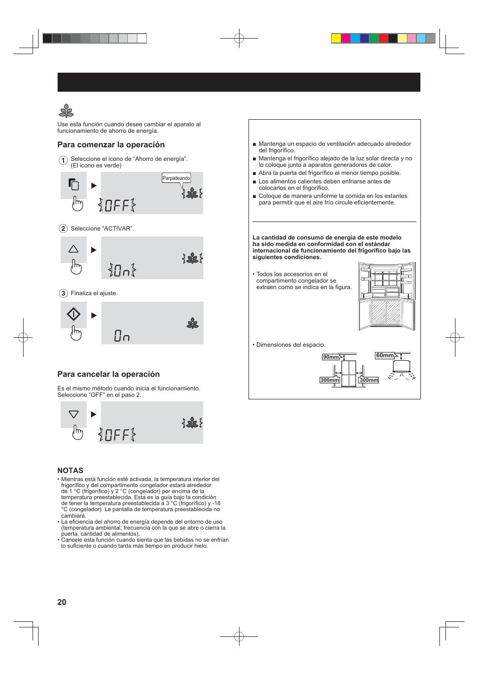 Funcionamiento, Ahorro de energía, Para comenzar la operación | Para cancelar la operación, Sugerencias para ahorrar energía | Sharp SJ-FJ810VBK User Manual | Page 20 / 232