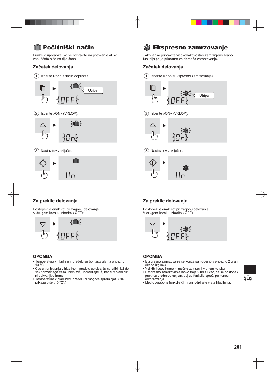 Počitniški način, Ekspresno zamrzovanje | Sharp SJ-FJ810VBK User Manual | Page 201 / 232