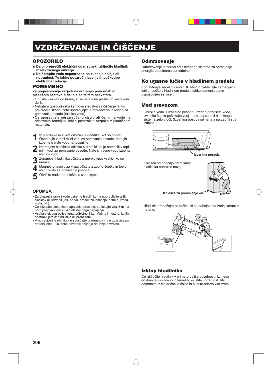 Vzdrževanje in čiščenje | Sharp SJ-FJ810VBK User Manual | Page 206 / 232