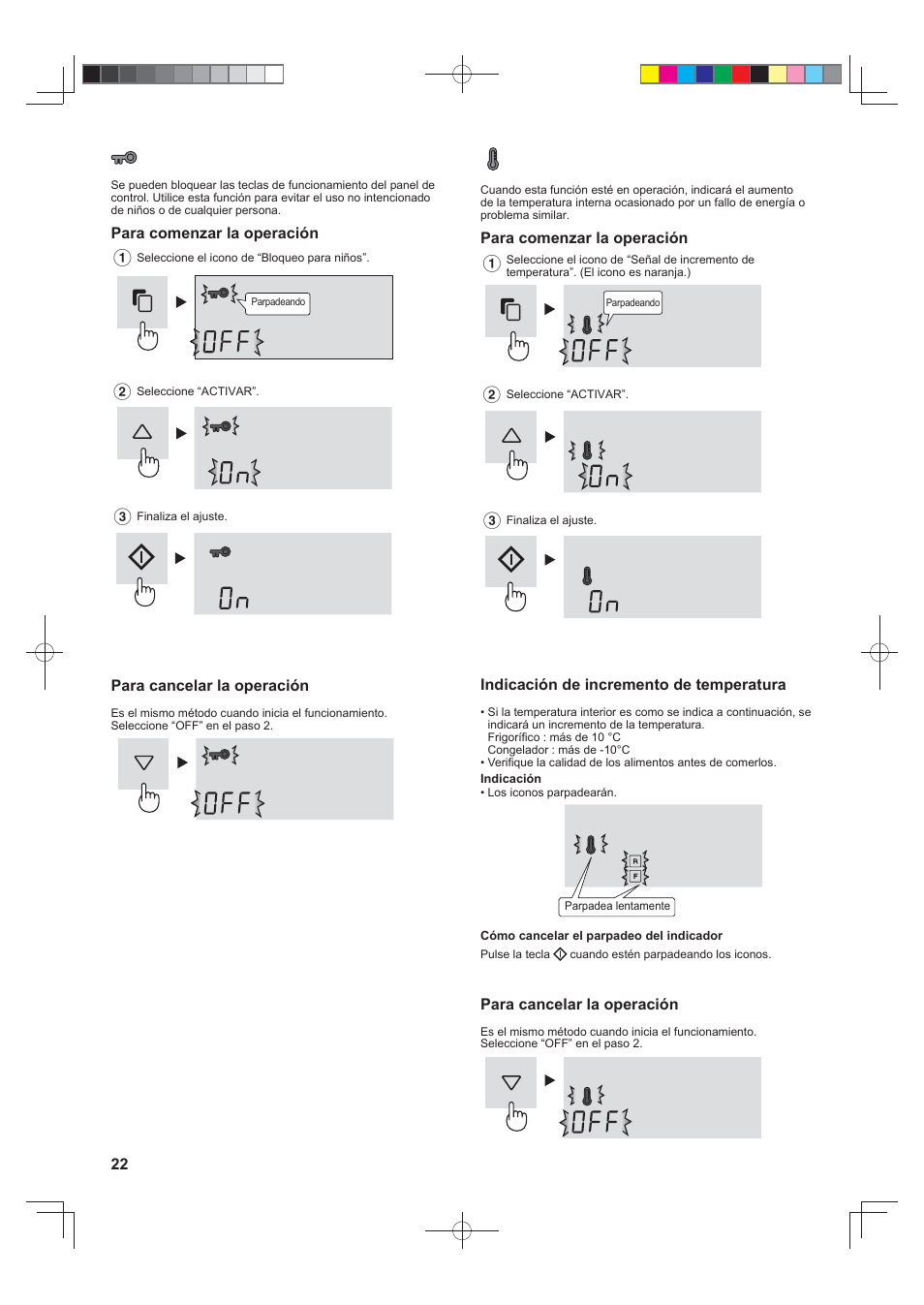 Bloqueo para niños, Señal de incremento de temperatura | Sharp SJ-FJ810VBK User Manual | Page 22 / 232