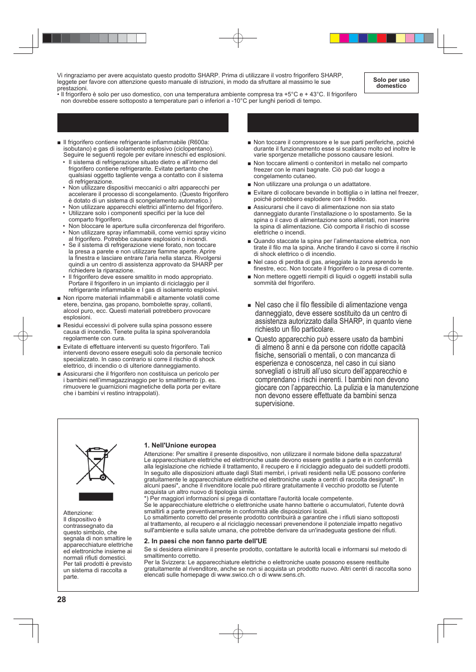 Avvertenze attenzione, Importante | Sharp SJ-FJ810VBK User Manual | Page 28 / 232