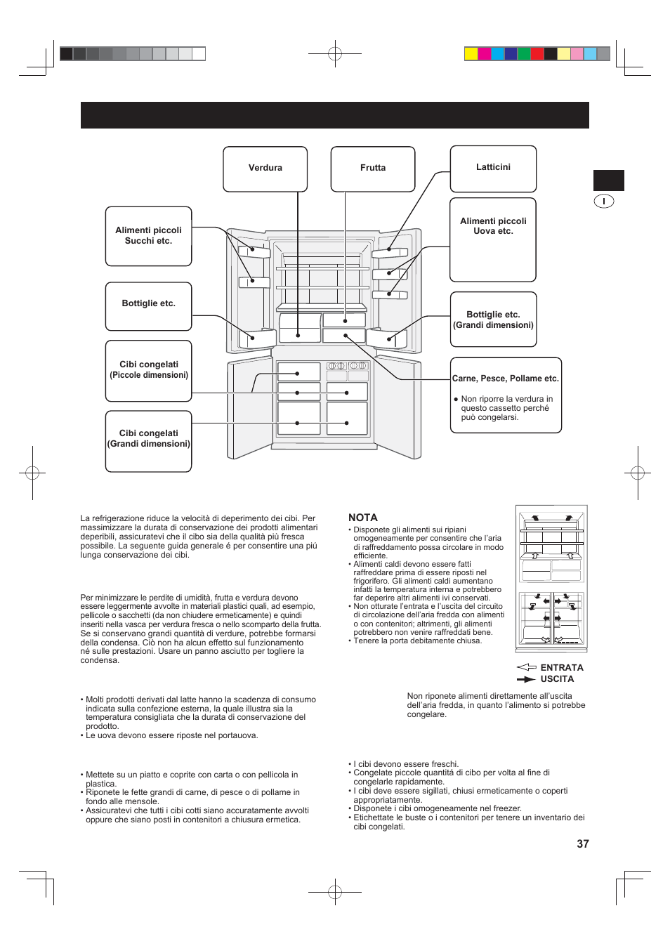 Conservazione degli alimenti, Frutta / verdura, Latticini e uova | Carne / pesce / pollame, Per un migliore congelamento | Sharp SJ-FJ810VBK User Manual | Page 37 / 232