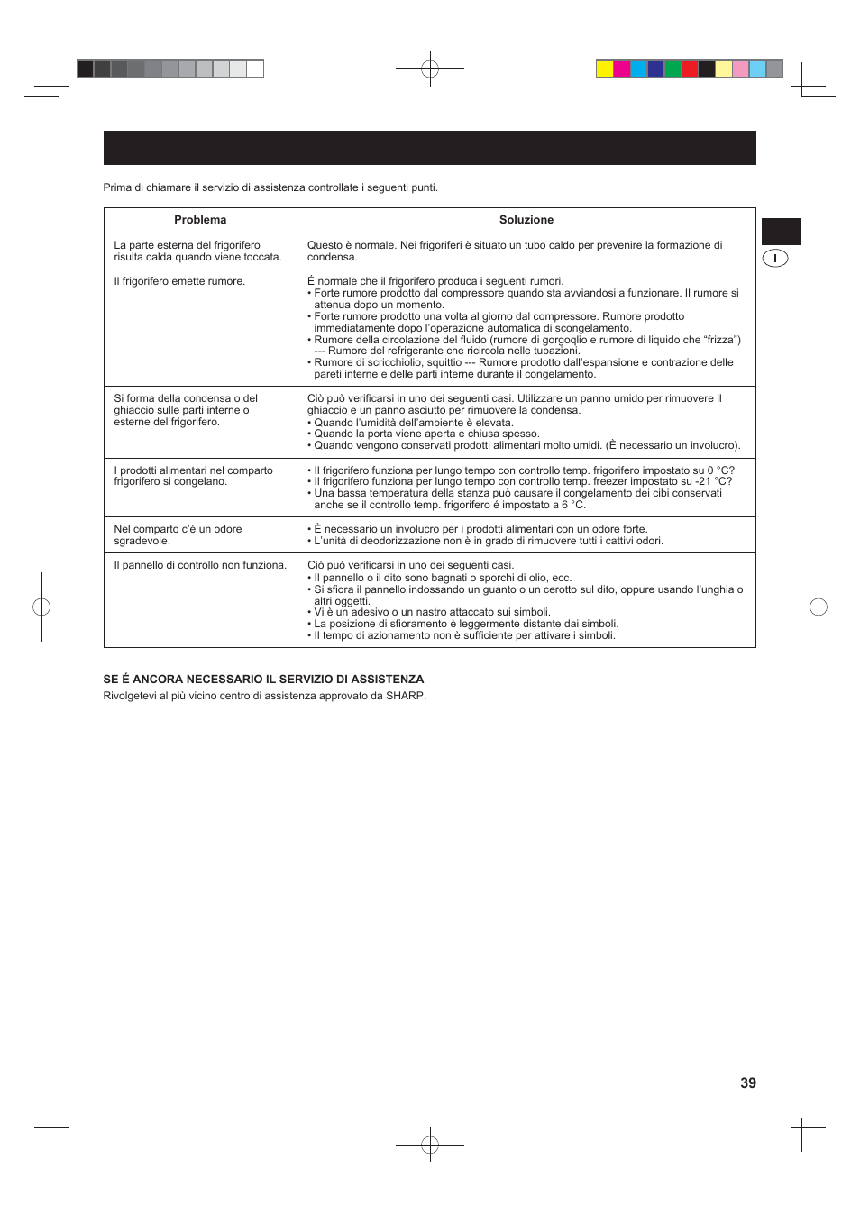 Prima di chiamare il servizio di assistenza | Sharp SJ-FJ810VBK User Manual | Page 39 / 232