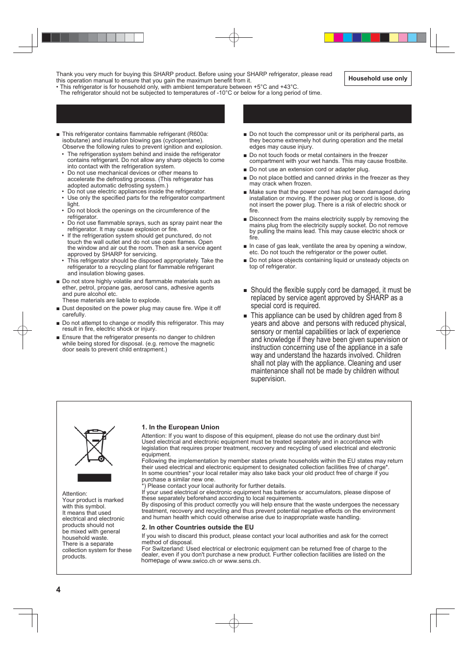 Warning caution, Important | Sharp SJ-FJ810VBK User Manual | Page 4 / 232