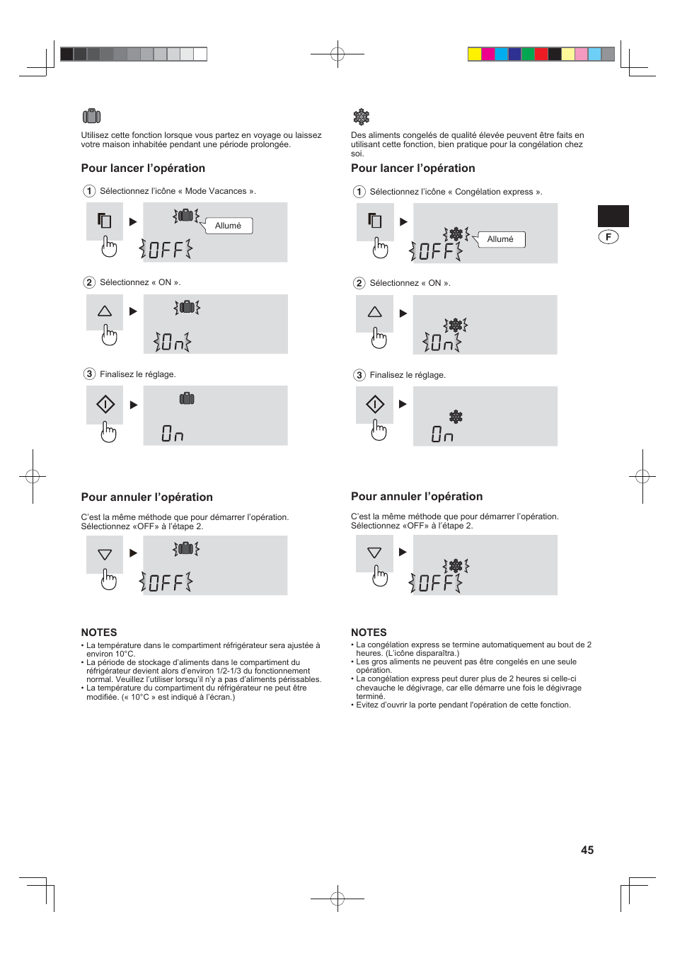 Mode vacances, Congélation express | Sharp SJ-FJ810VBK User Manual | Page 45 / 232