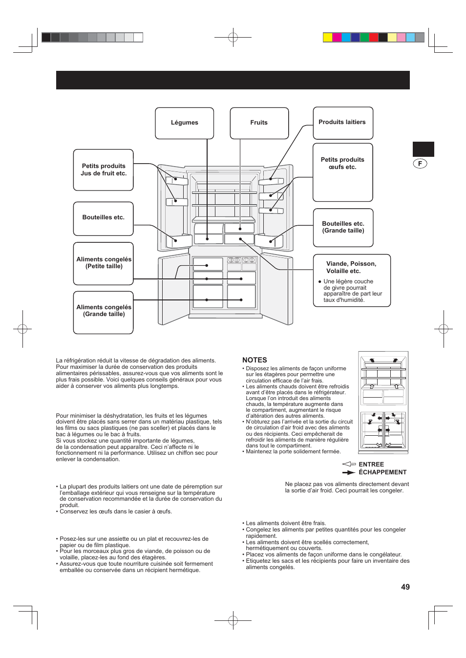 Conservation des aliments, Fruits et légumes, Produits laitiers et œufs | Viande / poisson / volaille, Pour une meilleure congélation | Sharp SJ-FJ810VBK User Manual | Page 49 / 232