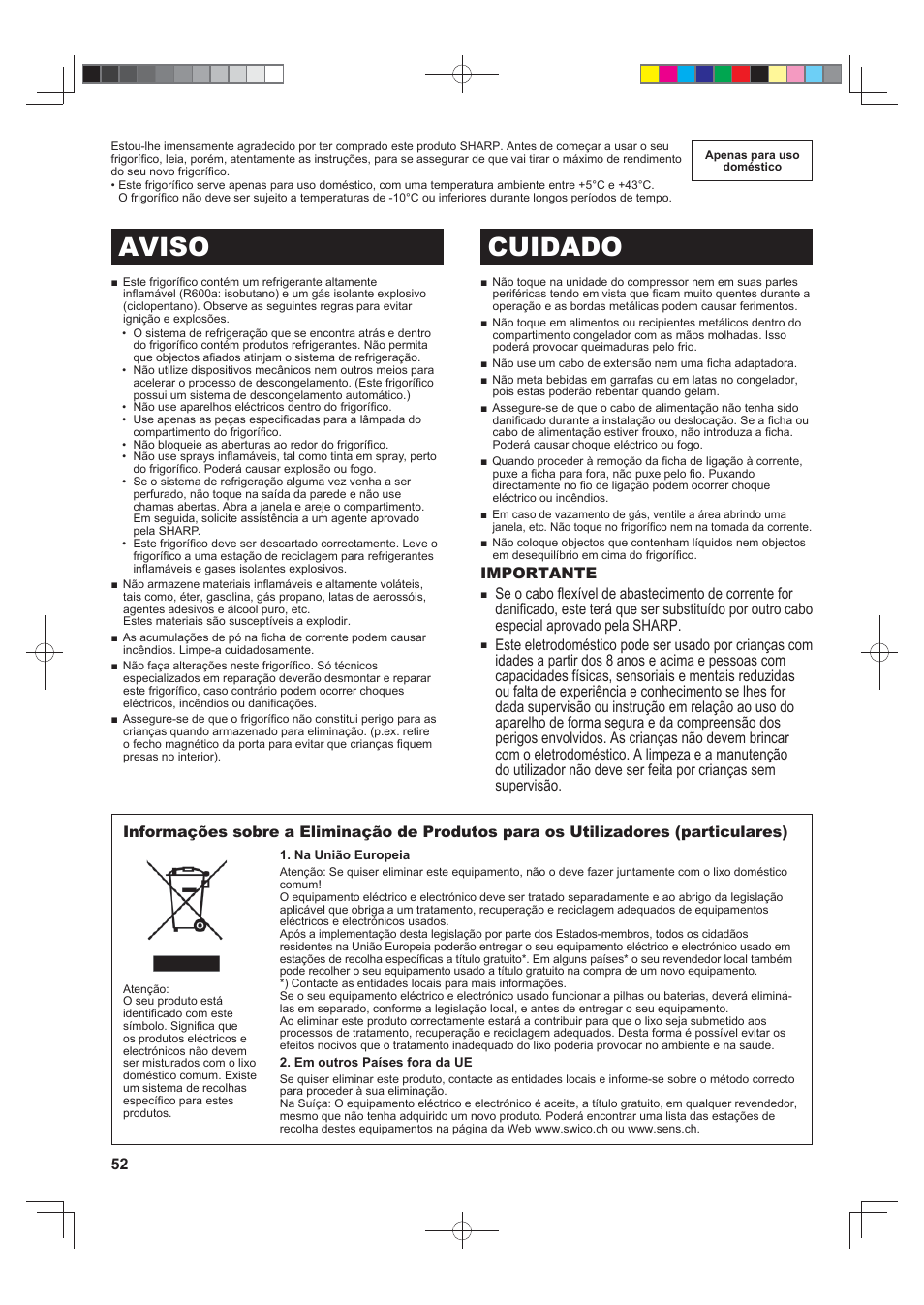 B484)w_2, Aviso cuidado, Importante | Sharp SJ-FJ810VBK User Manual | Page 52 / 232