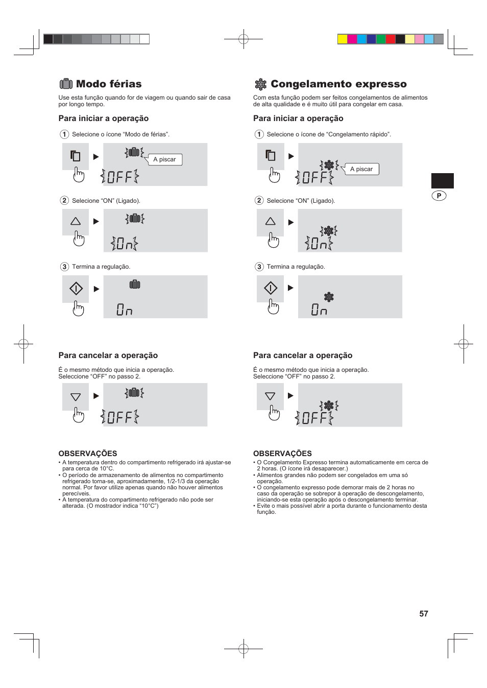 Modo férias, Congelamento expresso | Sharp SJ-FJ810VBK User Manual | Page 57 / 232