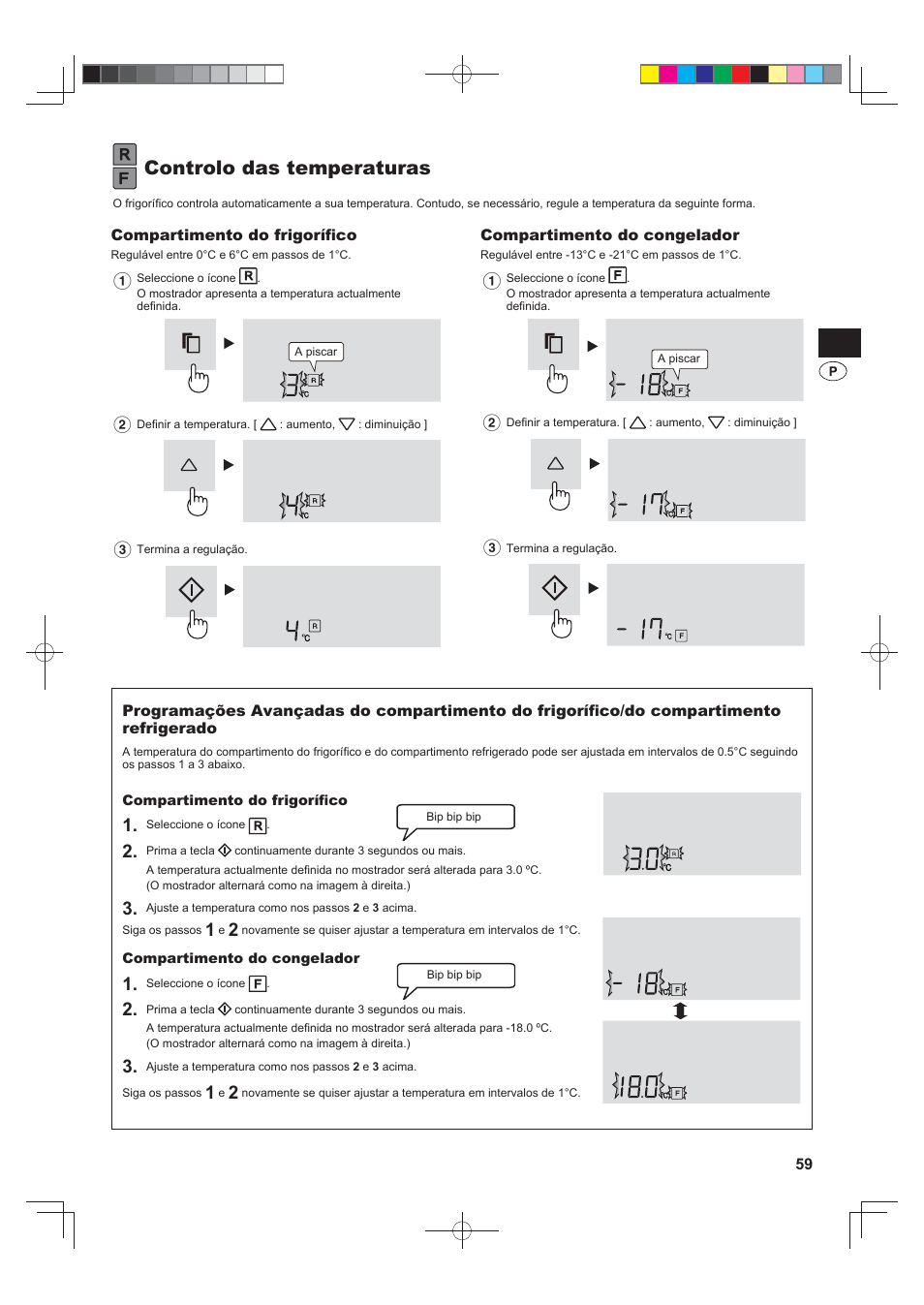 Controlo das temperaturas | Sharp SJ-FJ810VBK User Manual | Page 59 / 232