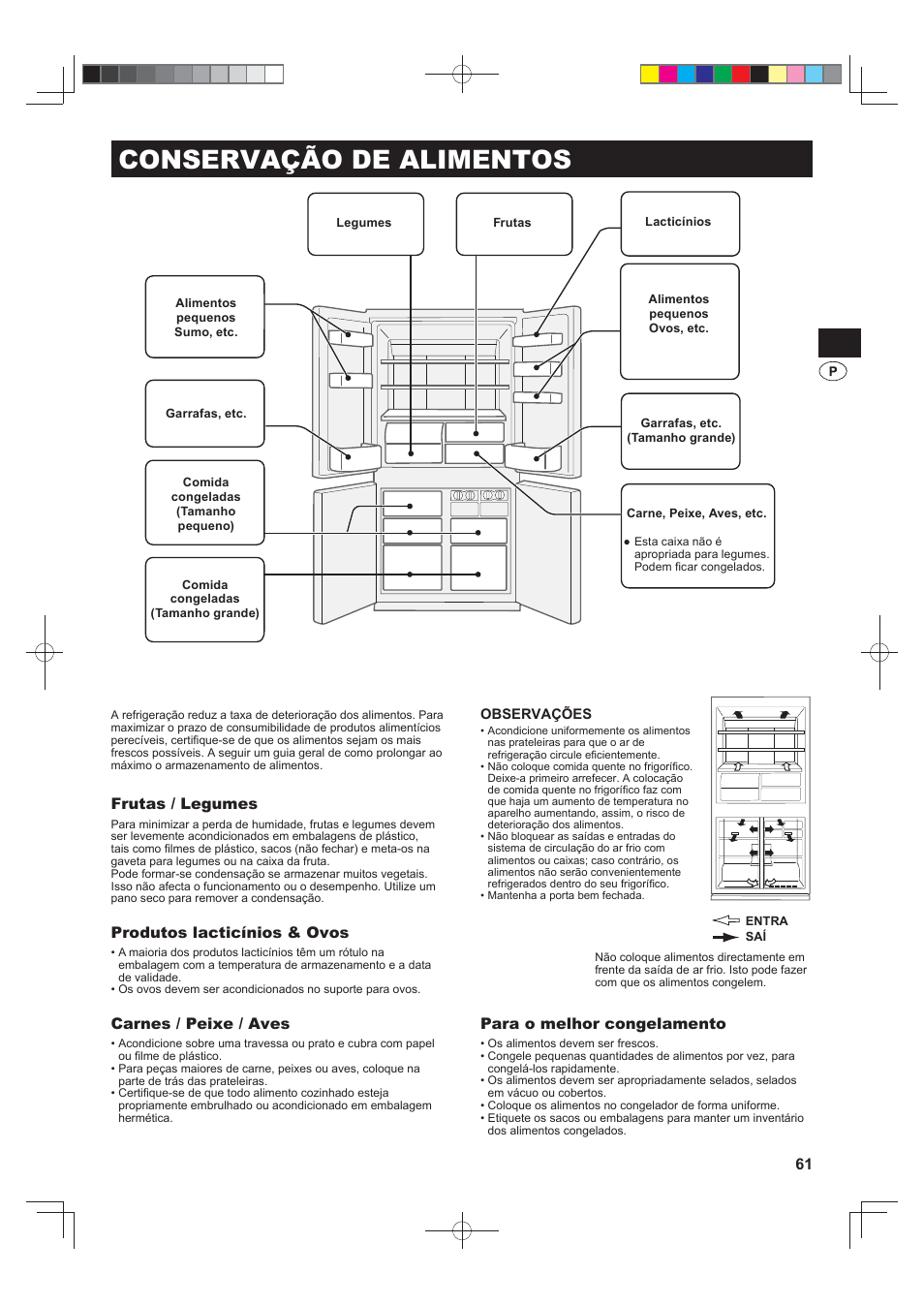 Conservação de alimentos, Frutas / legumes, Produtos lacticínios & ovos | Carnes / peixe / aves, Para o melhor congelamento | Sharp SJ-FJ810VBK User Manual | Page 61 / 232