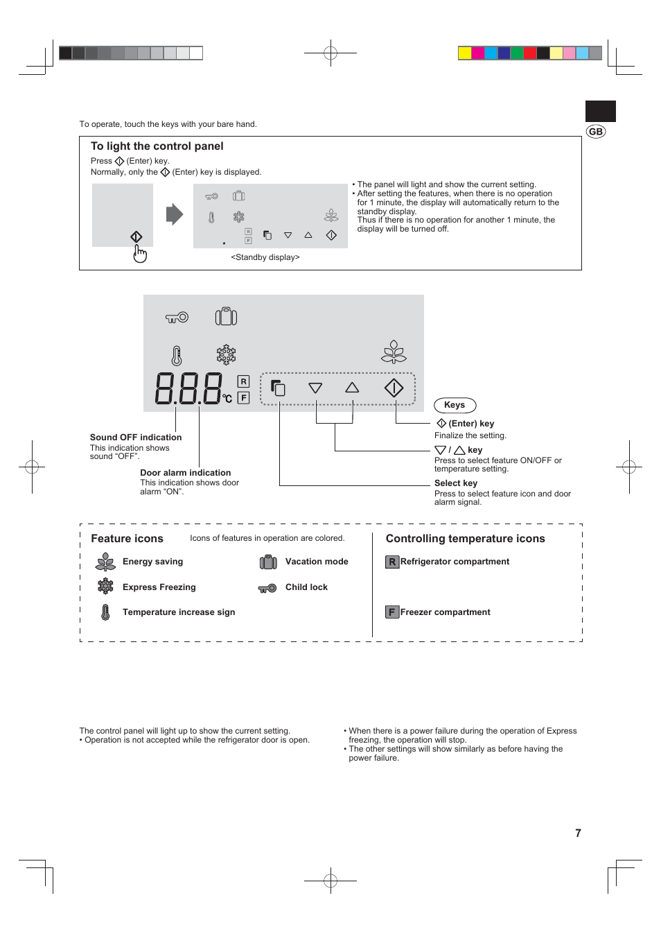 Touch control panel, Feature icons, Controlling temperature icons | Sharp SJ-FJ810VBK User Manual | Page 7 / 232