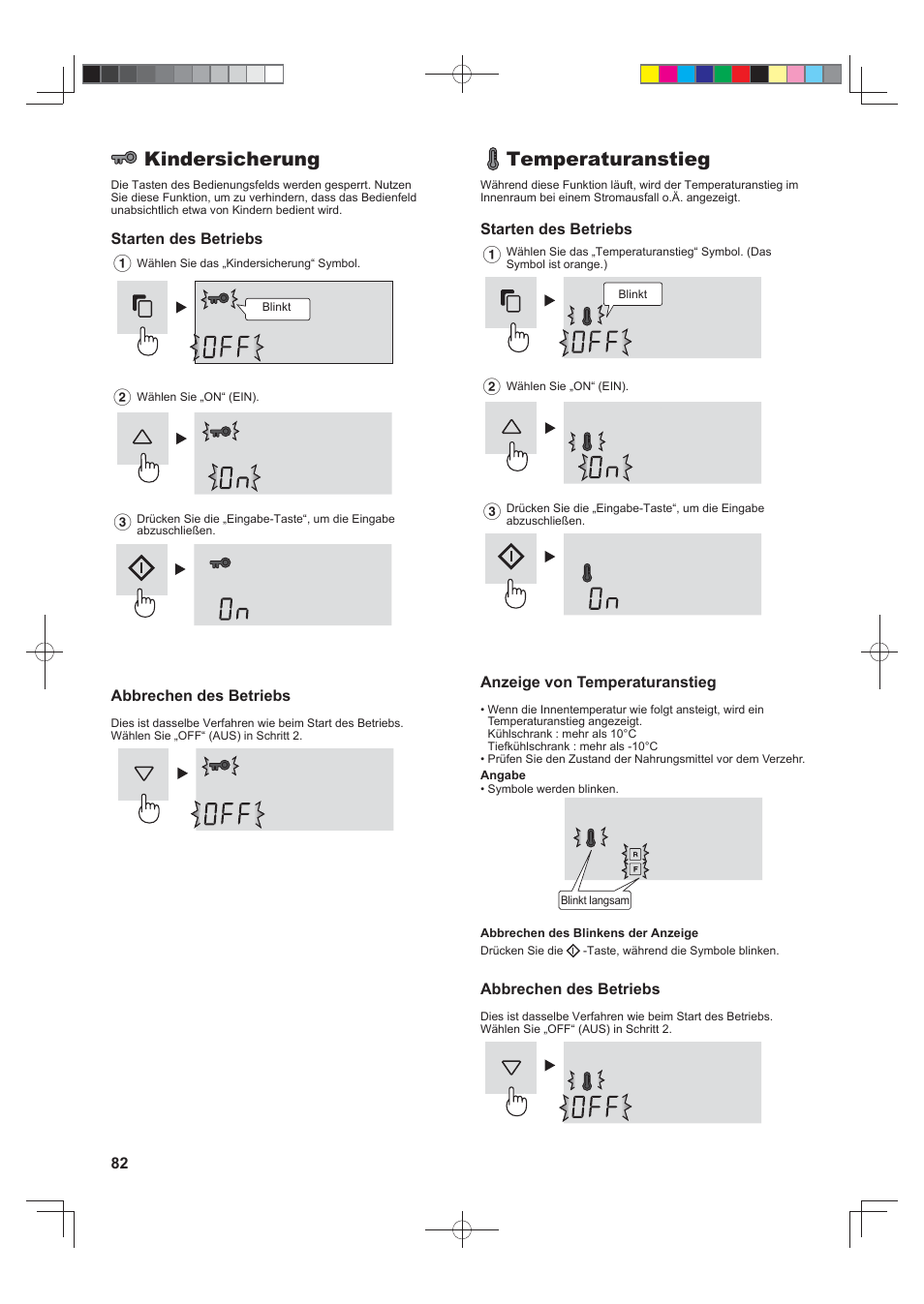 Kindersicherung, Temperaturanstieg | Sharp SJ-FJ810VBK User Manual | Page 82 / 232