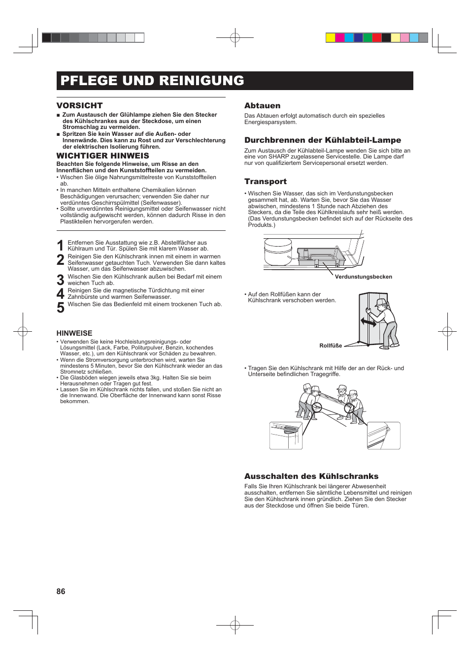 Pflege und reinigung | Sharp SJ-FJ810VBK User Manual | Page 86 / 232