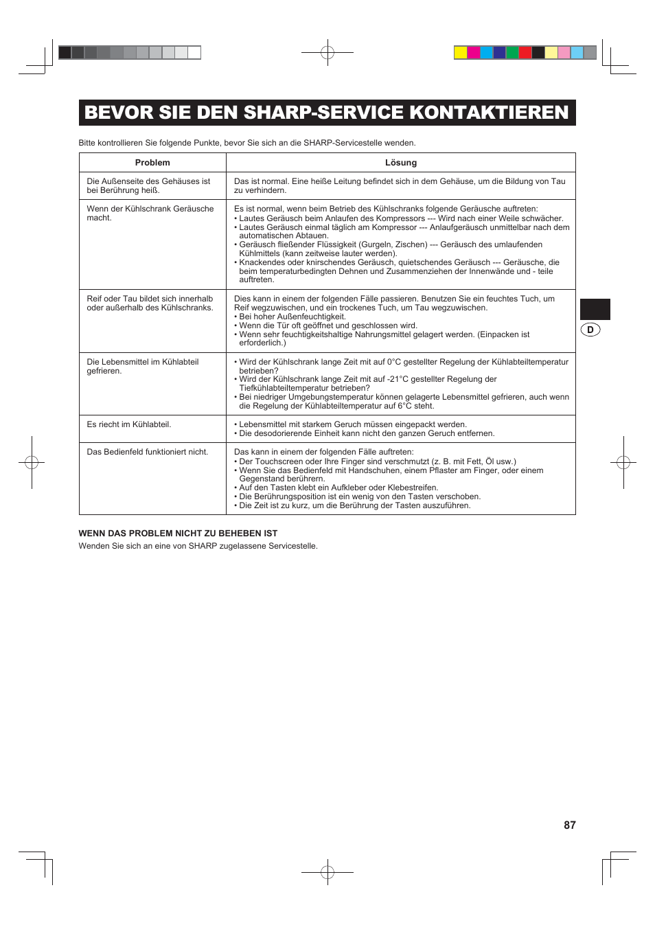 Bevor sie den sharp-service kontaktieren | Sharp SJ-FJ810VBK User Manual | Page 87 / 232