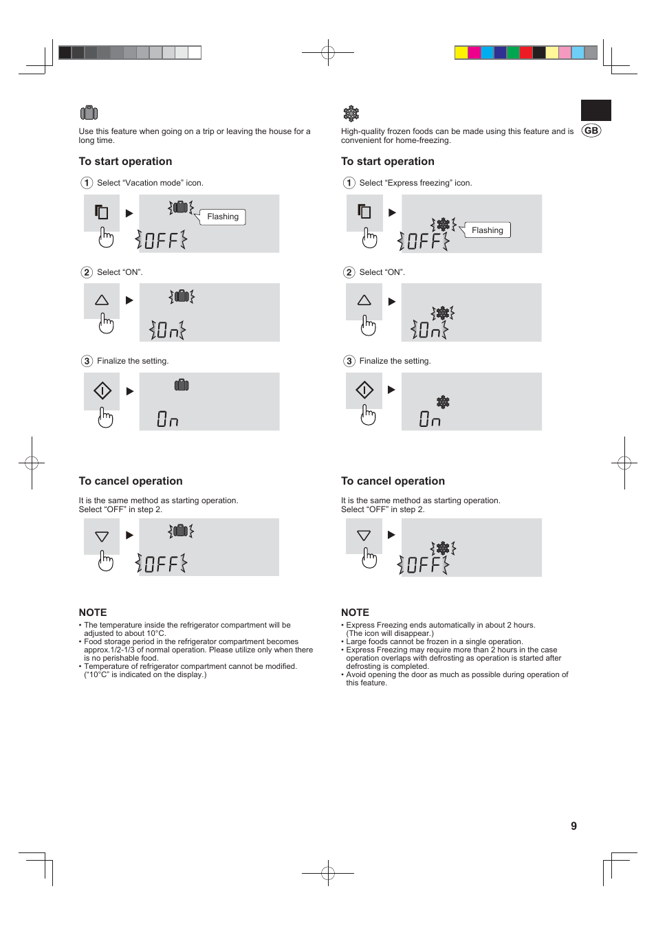 Vacation mode, Express freezing | Sharp SJ-FJ810VBK User Manual | Page 9 / 232