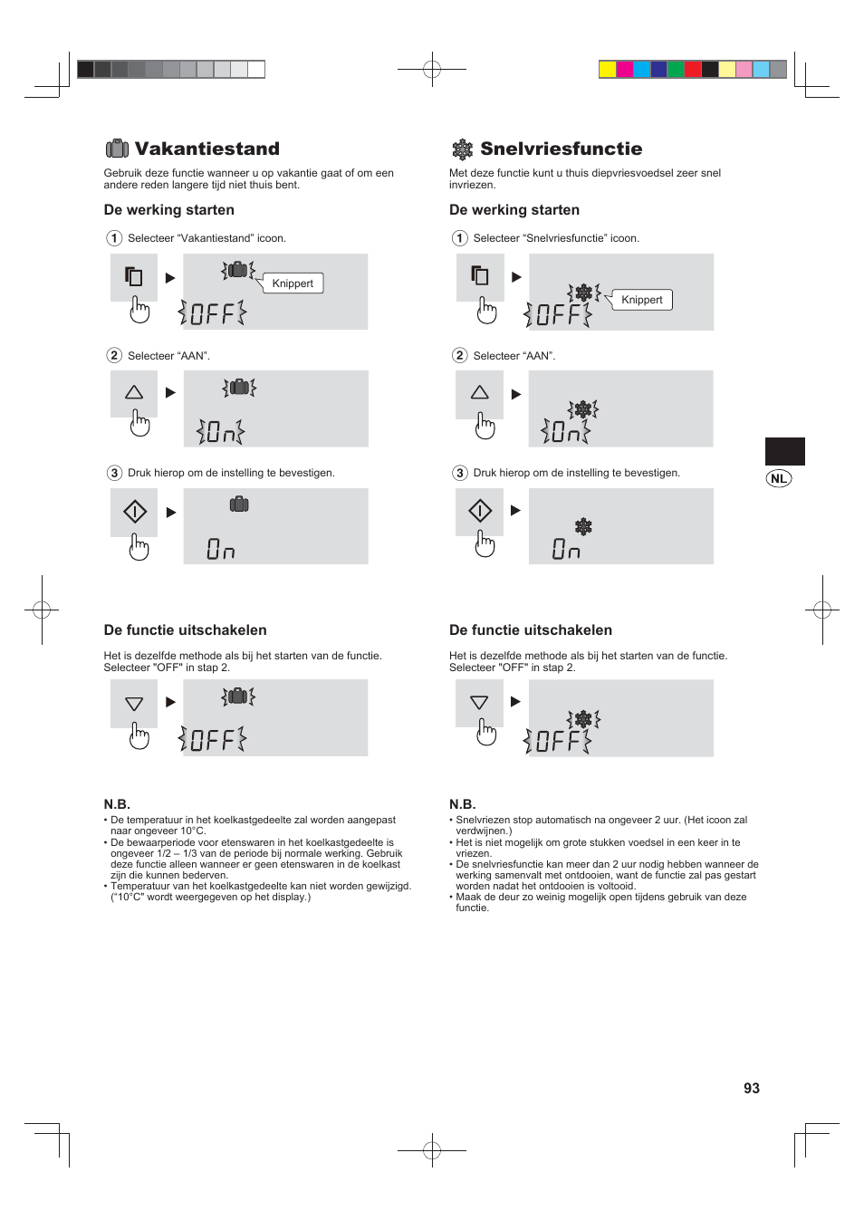 Vakantiestand, Snelvriesfunctie | Sharp SJ-FJ810VBK User Manual | Page 93 / 232