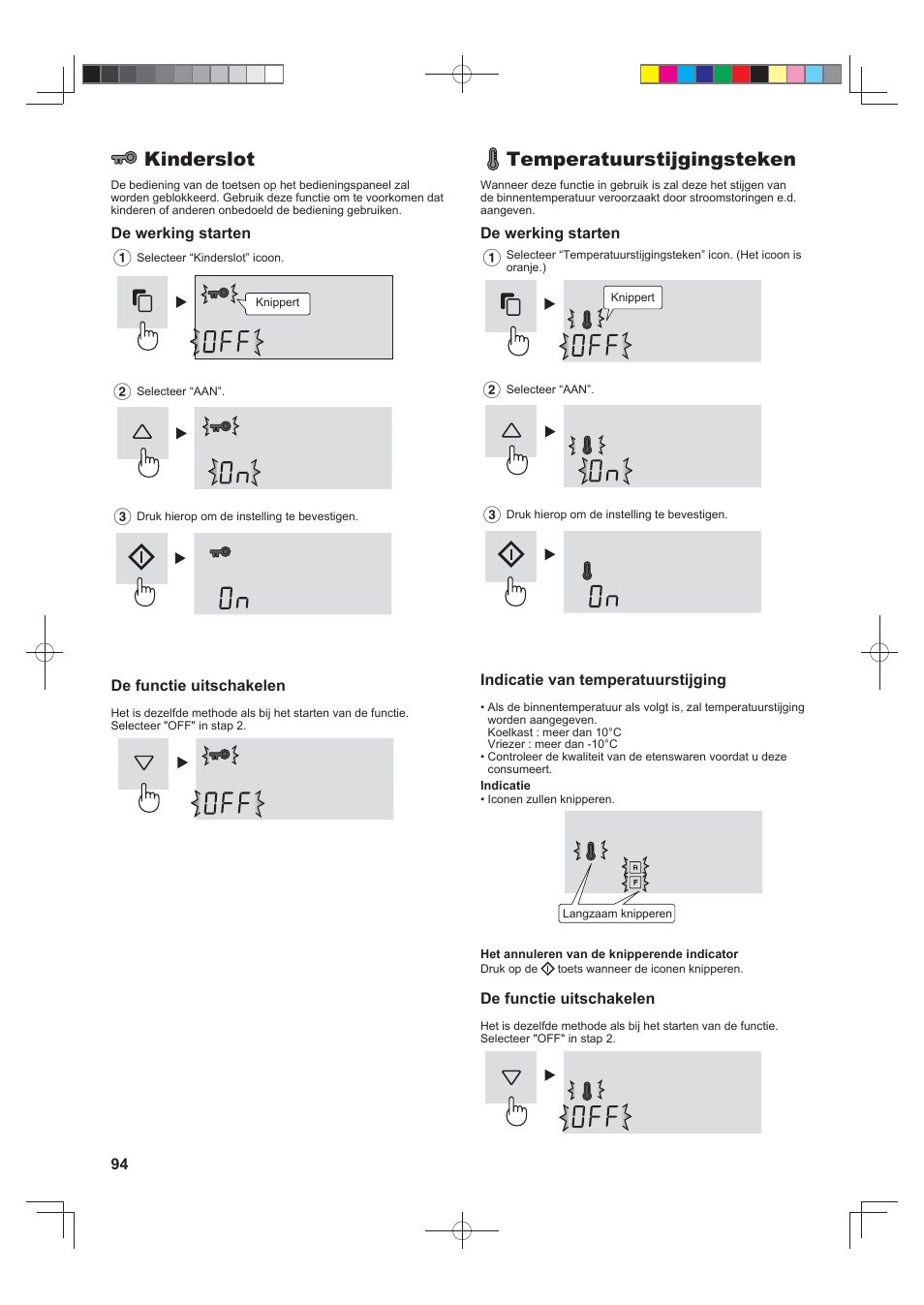 Kinderslot, Temperatuurstijgingsteken | Sharp SJ-FJ810VBK User Manual | Page 94 / 232