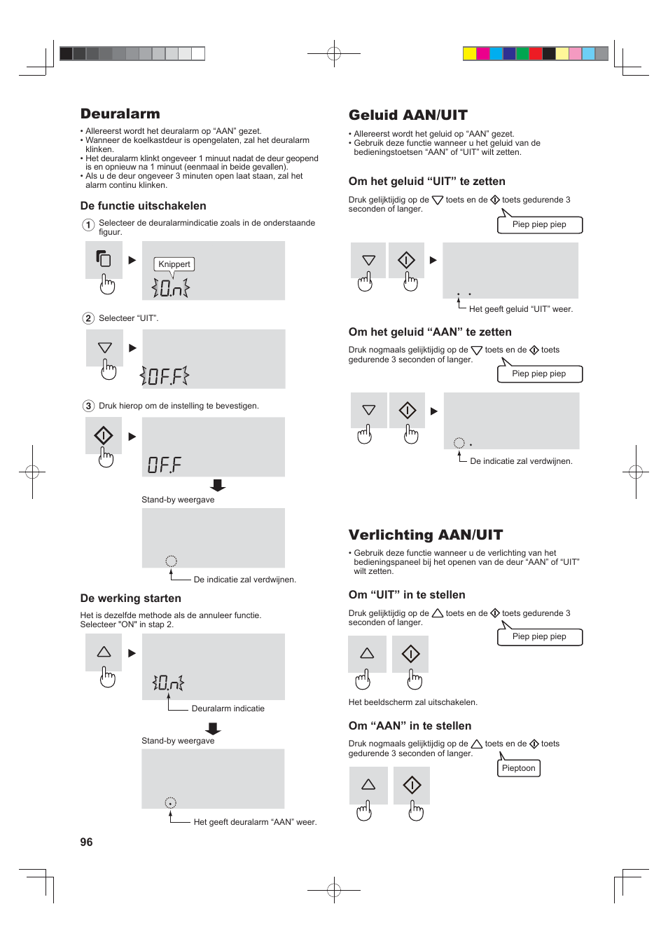 Deuralarm, Geluid aan/uit, Verlichting aan/uit | Sharp SJ-FJ810VBK User Manual | Page 96 / 232