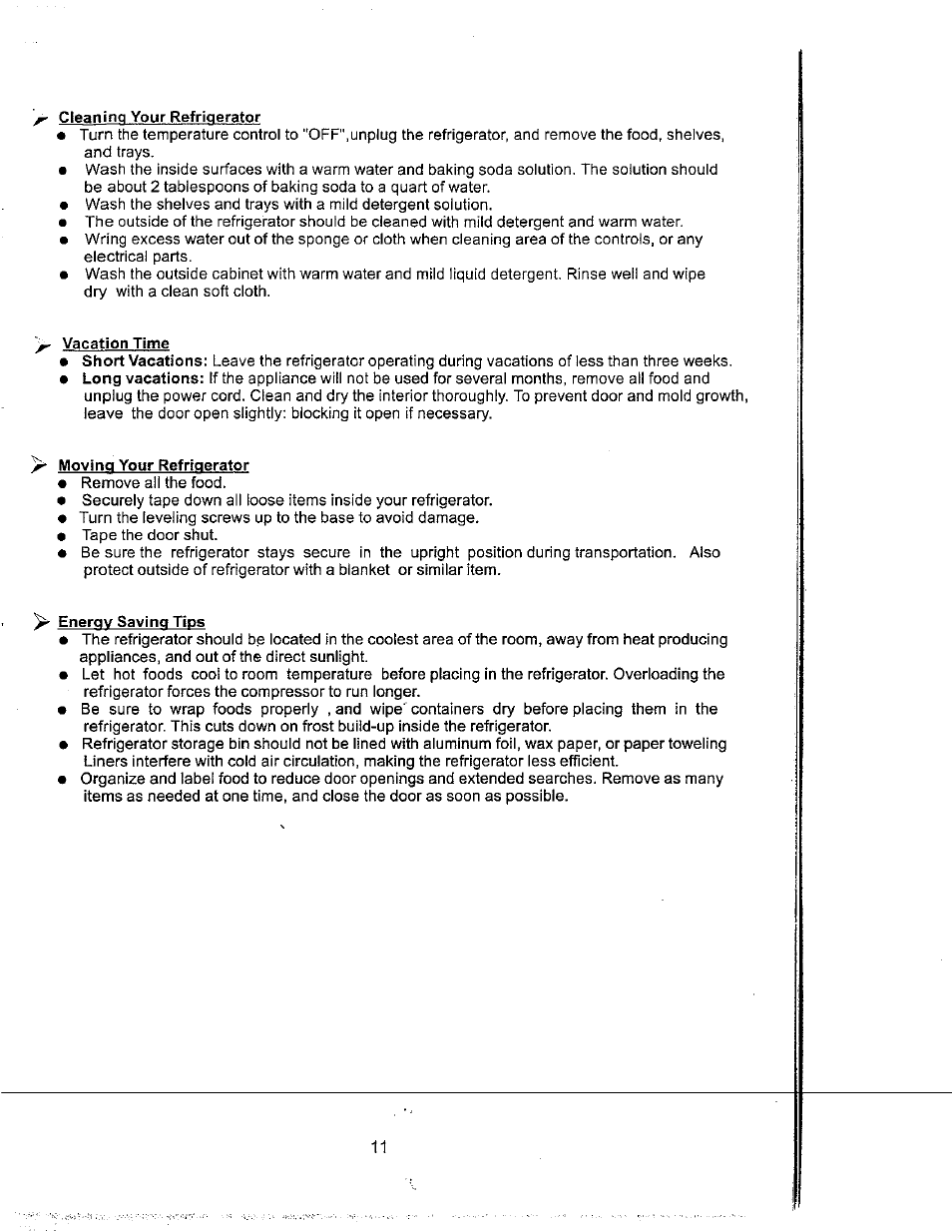 Cleaning your refrigerator, Vacation time, Moving your refrigerator | Energy saving tips | Avanti RM171W User Manual | Page 11 / 19