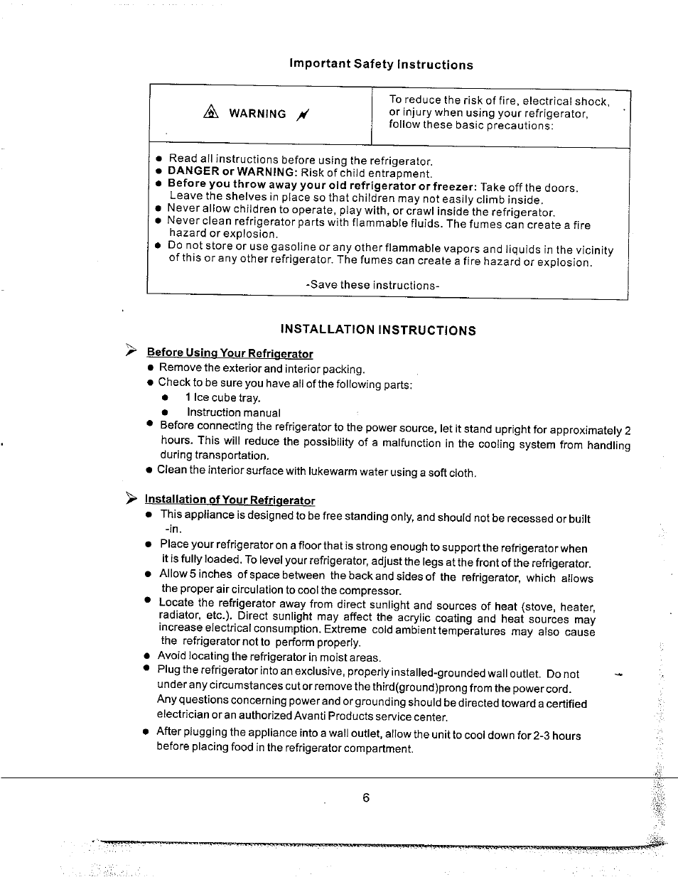 A warning y | Avanti RM171W User Manual | Page 6 / 19