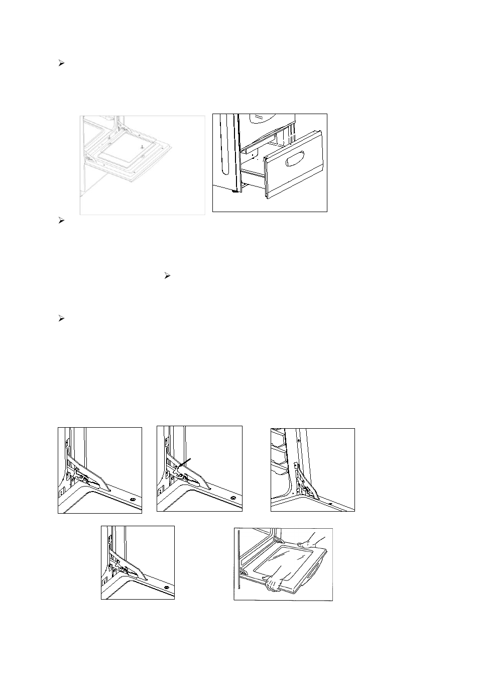 Oven door, Removable storage drawer, Removing the oven door | Avanti G2002CW User Manual | Page 24 / 58