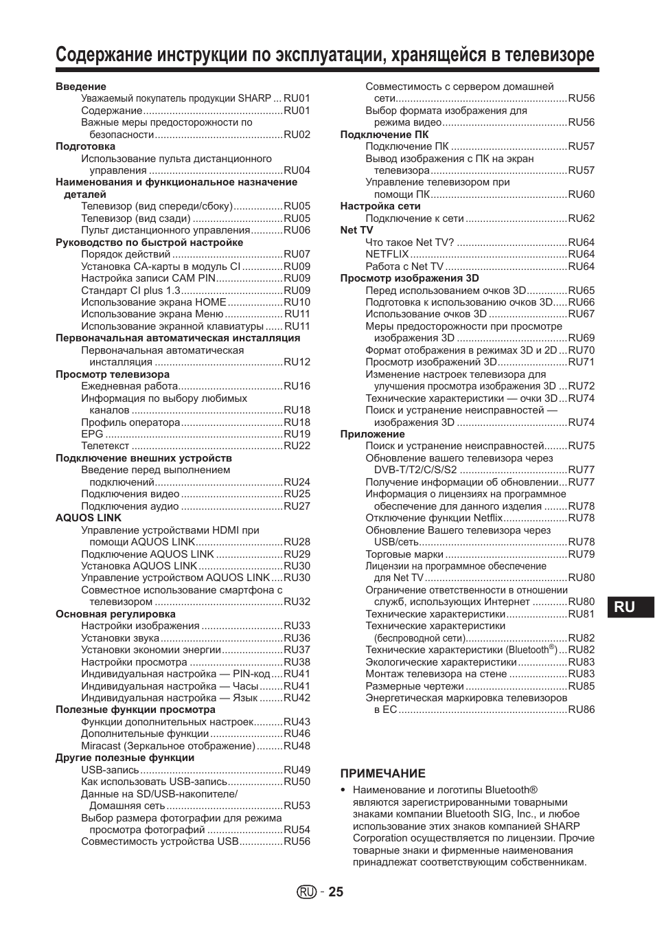 Sharp LC-70UHD80R User Manual | Page 25 / 60