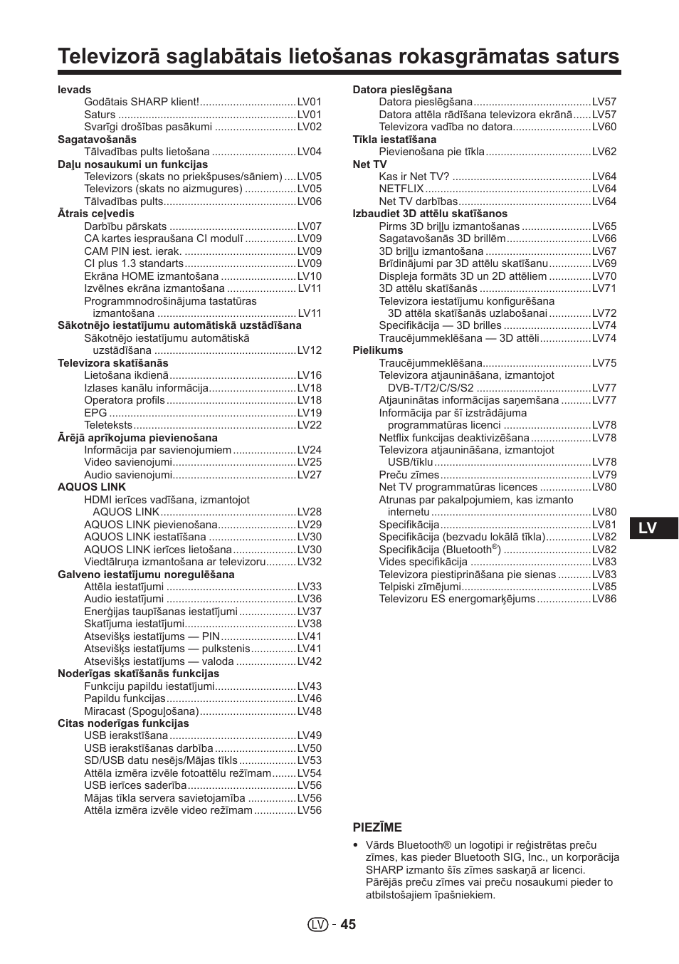 Sharp LC-70UHD80R User Manual | Page 45 / 60