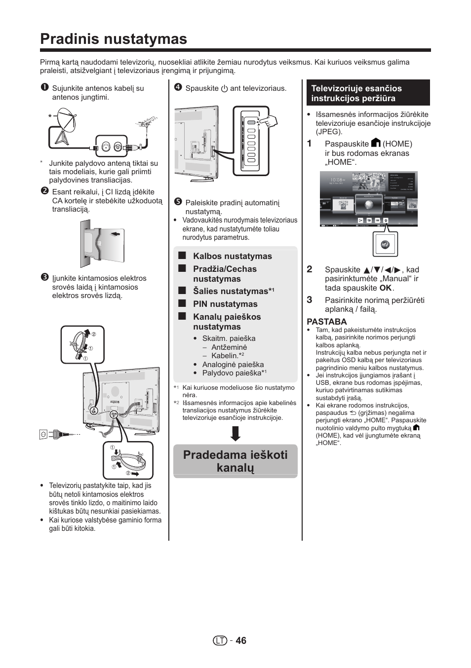Pradinis nustatymas, Pradedama ieškoti kanalų | Sharp LC-70UHD80R User Manual | Page 46 / 60