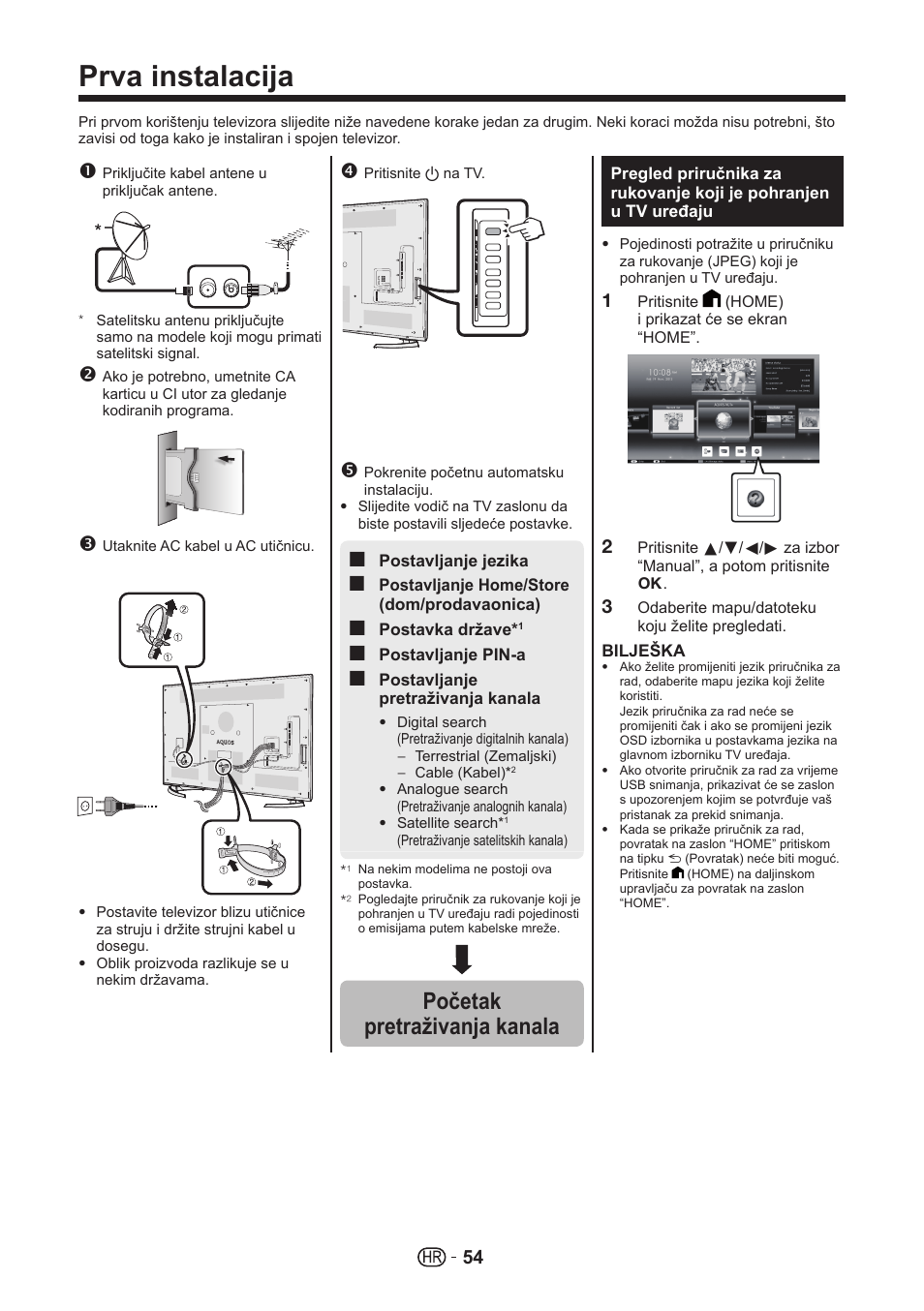 Prva instalacija, Početak pretraživanja kanala | Sharp LC-70UHD80R User Manual | Page 54 / 60